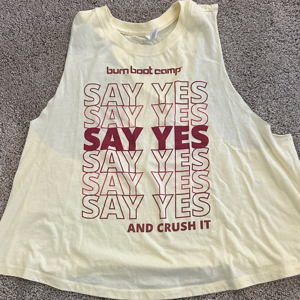 Burn Boot Camp Yellow Muscle Tee with Motivational Print